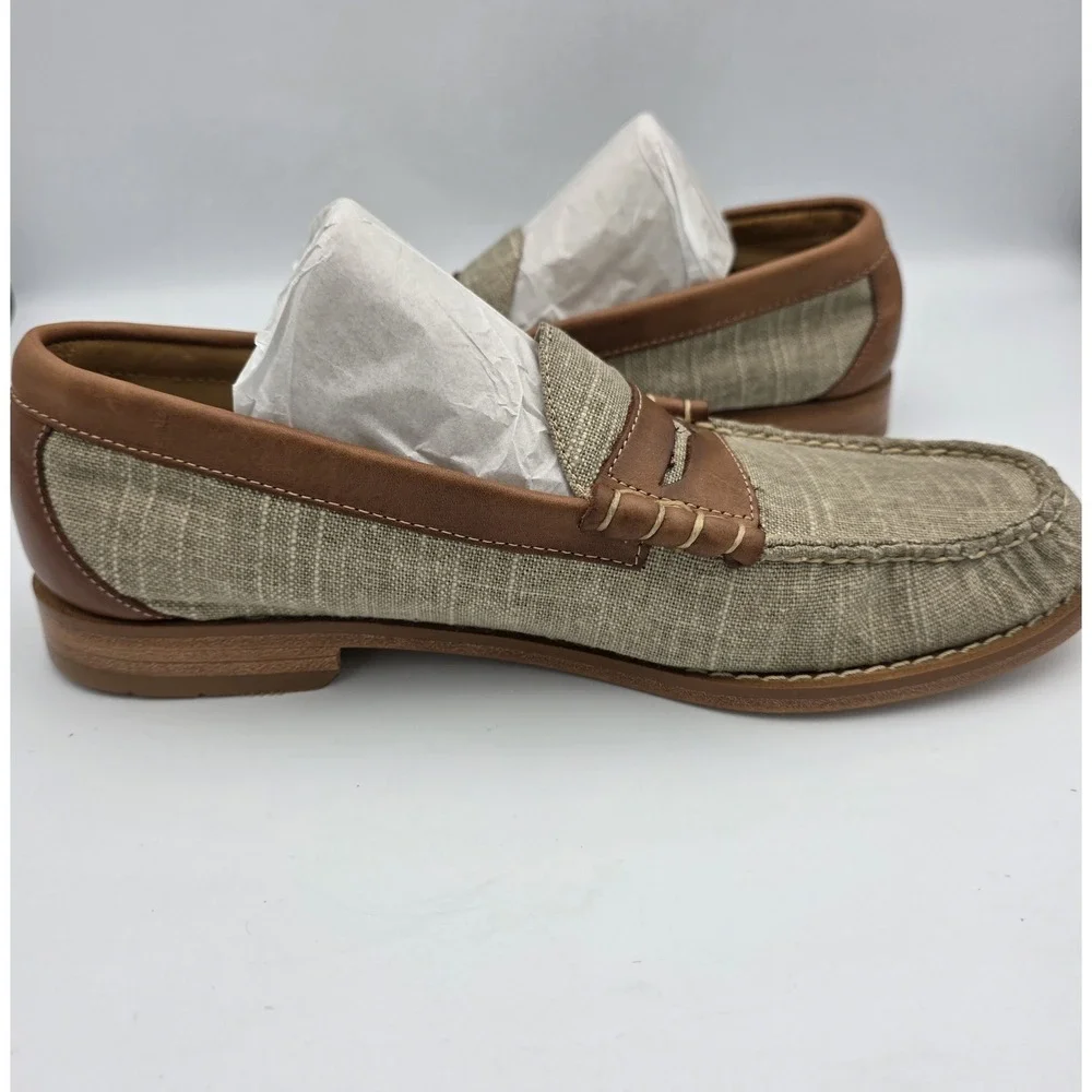 G.H. Bass Weejuns Larson Loafer Tan Beige Canvas Brown Leather Shoes 9.5 D Men's